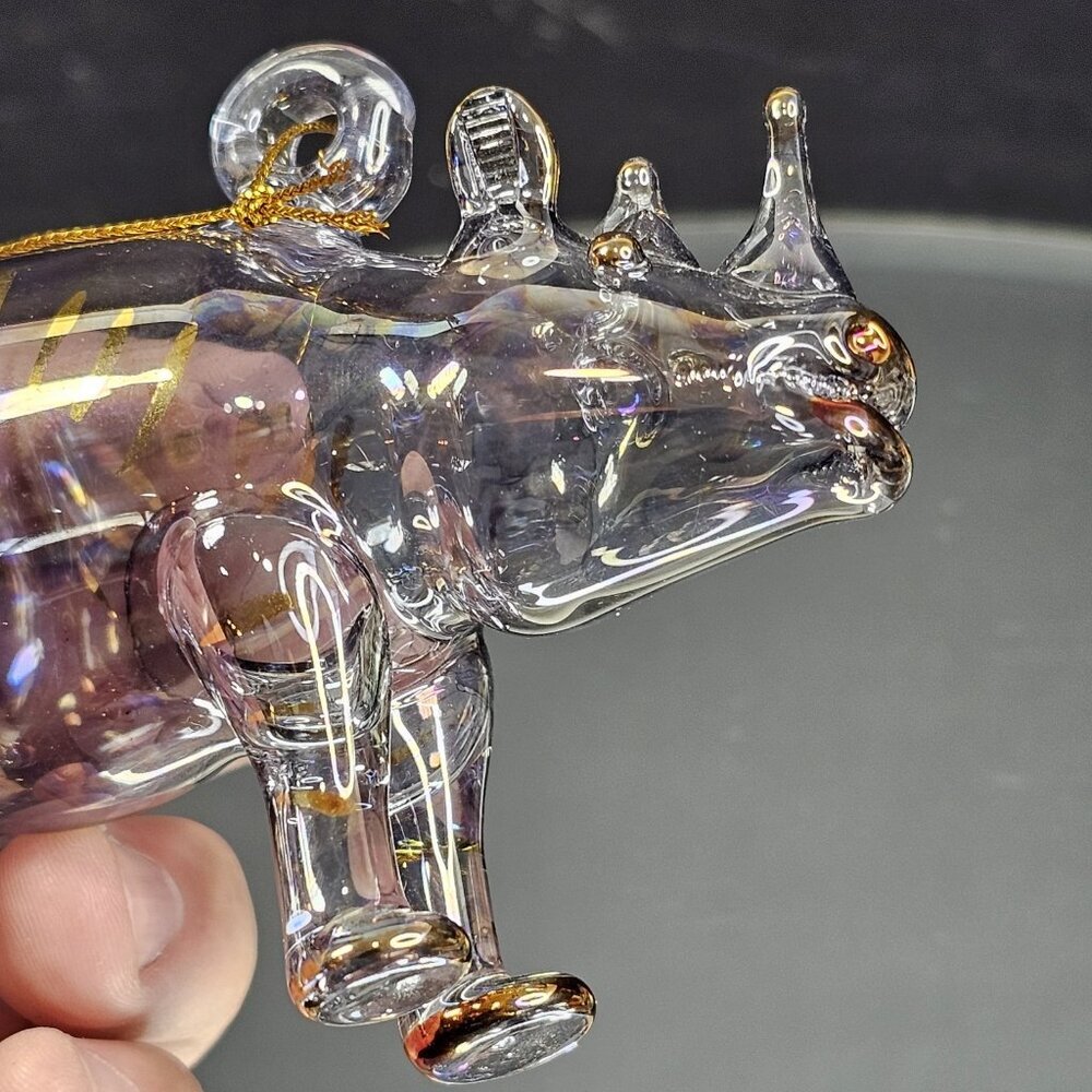 Christmas Ornament Rhino Rhinoceros Figurine Blown Glass Handmade Germany - Picture 6 of 13
